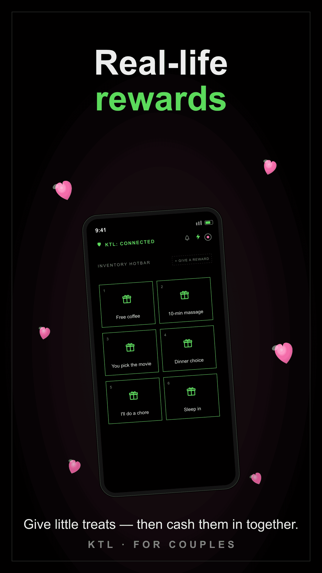 The KTL rewards hotbar showing treats with their prices in spendable XP